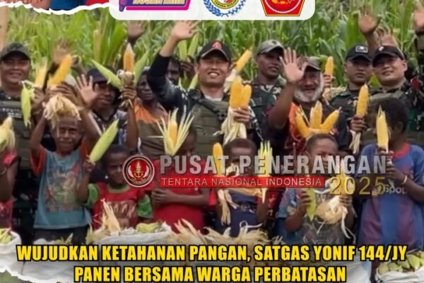 Wujudkan Ketahanan Pangan, Satgas Yonif 144/JY Panen Bersama Warga Perbatasan
