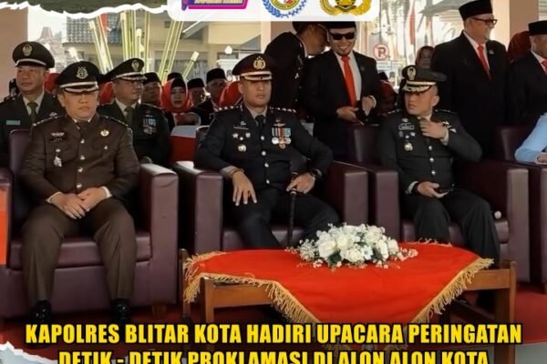 Kapolres Blitar Kota Hadiri Upacara Peringatan Detik – Detik Proklamasi di Alon Alon Kota