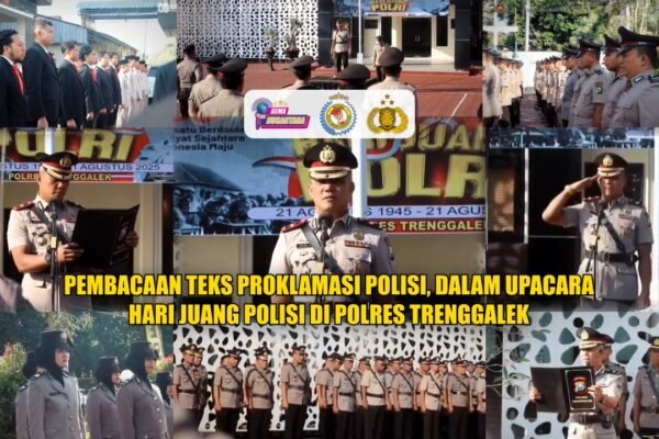 Pembacaan Teks Proklamasi Polisi, dalam Upacara Hari Juang Polisi di Polres Trenggalek