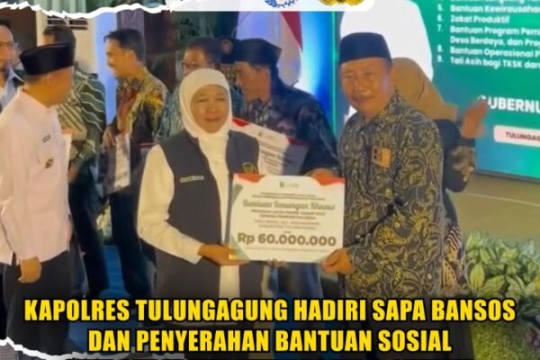 Kapolres Tulungagung Hadiri SAPA Bansos dan Penyerahan Bantuan Sosial oleh Gubernur Jatim Total 6,1 Miliar.