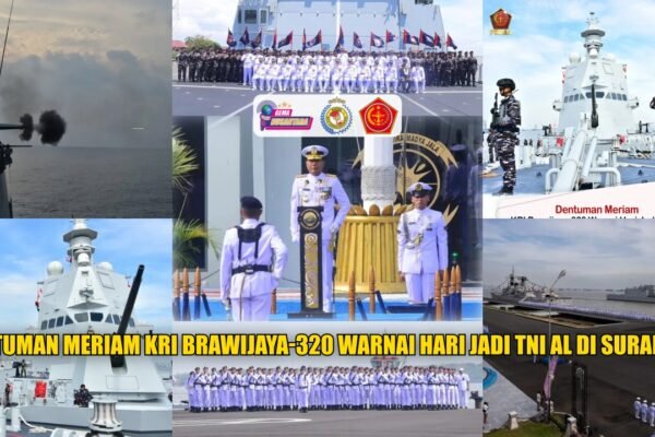 DENTUMAN MERIAM KRI BRAWIJAYA-320 WARNAI HARI JADI TNI AL DI SURABAYA