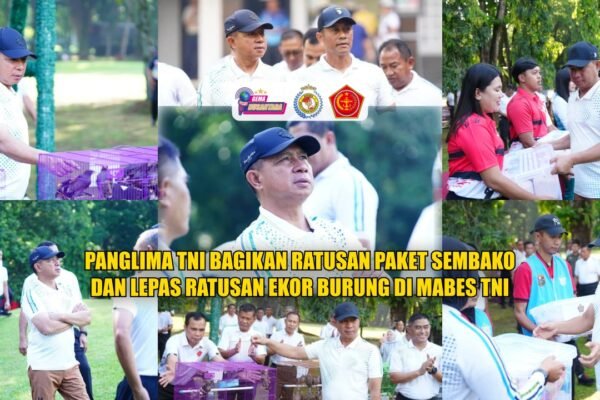 Panglima TNI Bagikan Ratusan Paket Sembako dan Lepas Ratusan Ekor Burung di Mabes TNI