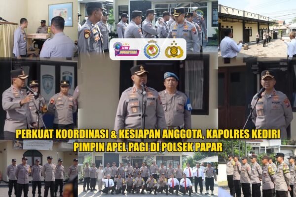 Perkuat Koordinasi & Kesiapan Anggota, Kapolres Kediri Pimpin Apel Pagi di Polsek Papar