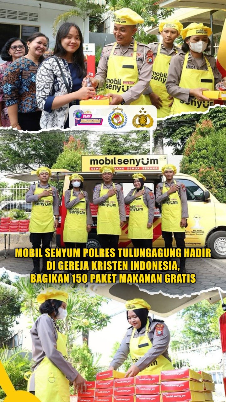 Mobil Senyum Polres Tulungagung Hadir di Gereja Kristen Indonesia, Bagikan 150 Paket Makanan Gratis
