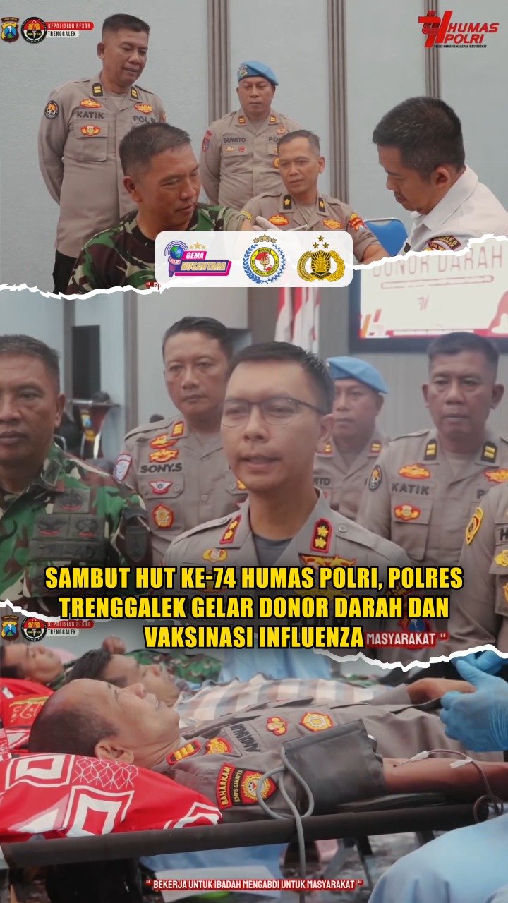 Sambut HUT ke-74 Humas Polri, Polres Trenggalek Gelar Donor Darah dan Vaksinasi Influenza