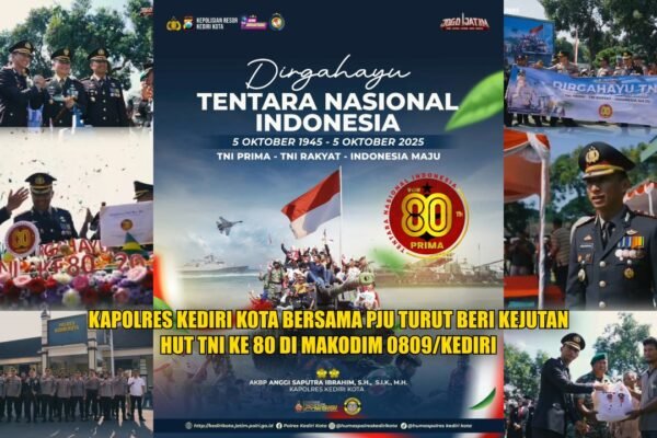 Kapolres Kediri Kota Bersama PJU Turut Beri Kejutan HUT TNI Ke 80 Di Makodim 0809/Kediri