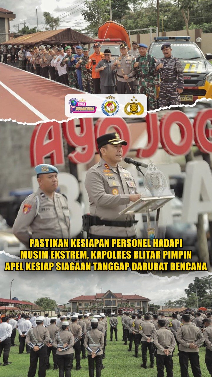 Pastikan Kesiapan Personel Hadapi Musim Ekstrem, Kapolres Blitar Pimpin Apel Kesiap siagaan Tanggap Darurat Bencana