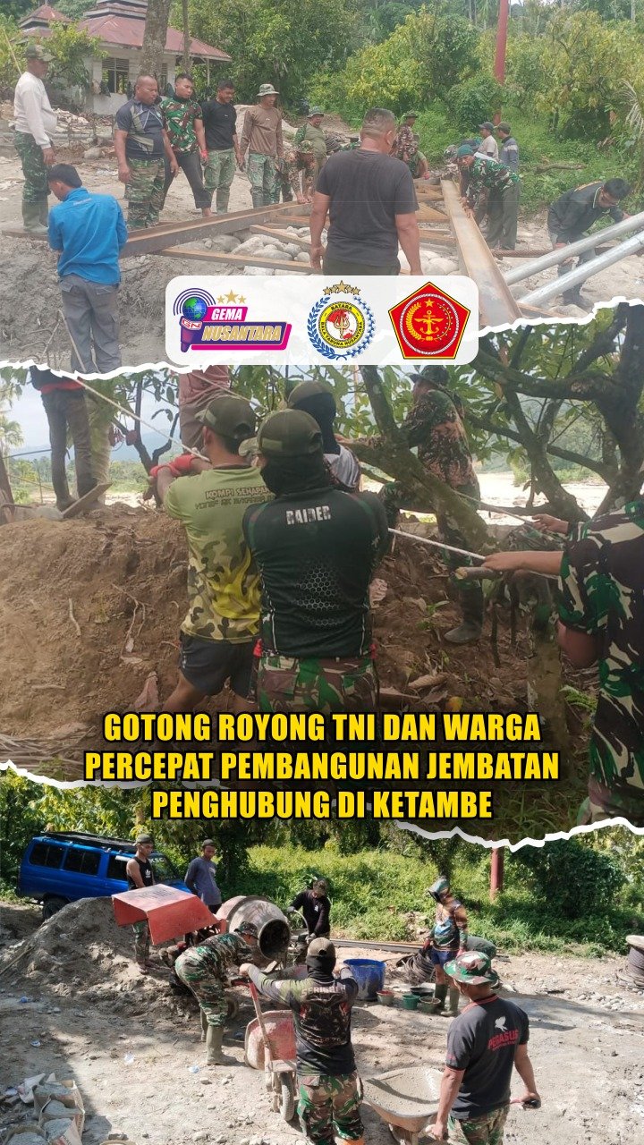 Gotong Royong TNI dan Warga Percepat Pembangunan Jembatan Penghubung di Ketambe
