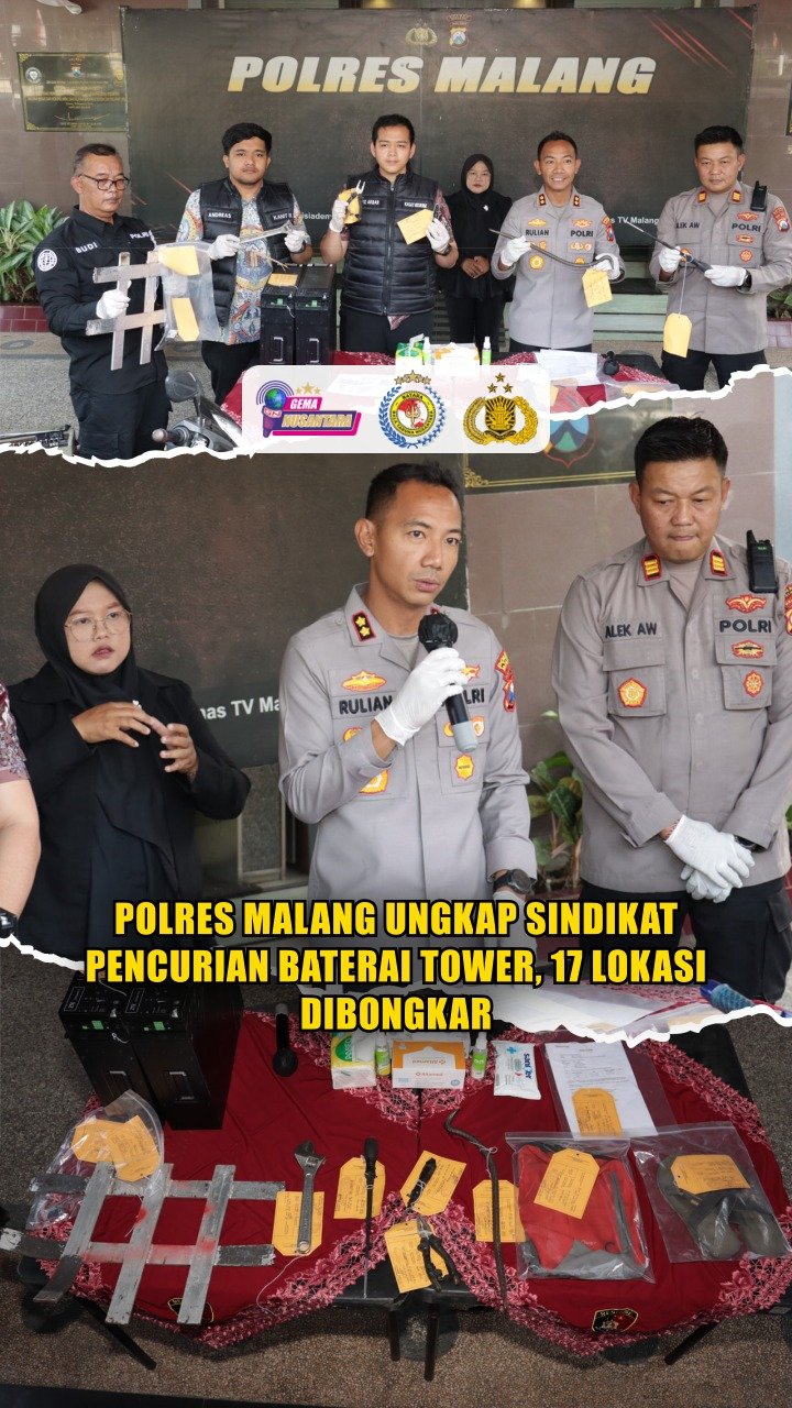 Polres Malang Ungkap Sindikat Pencurian Baterai Tower, 17 Lokasi Dibongkar