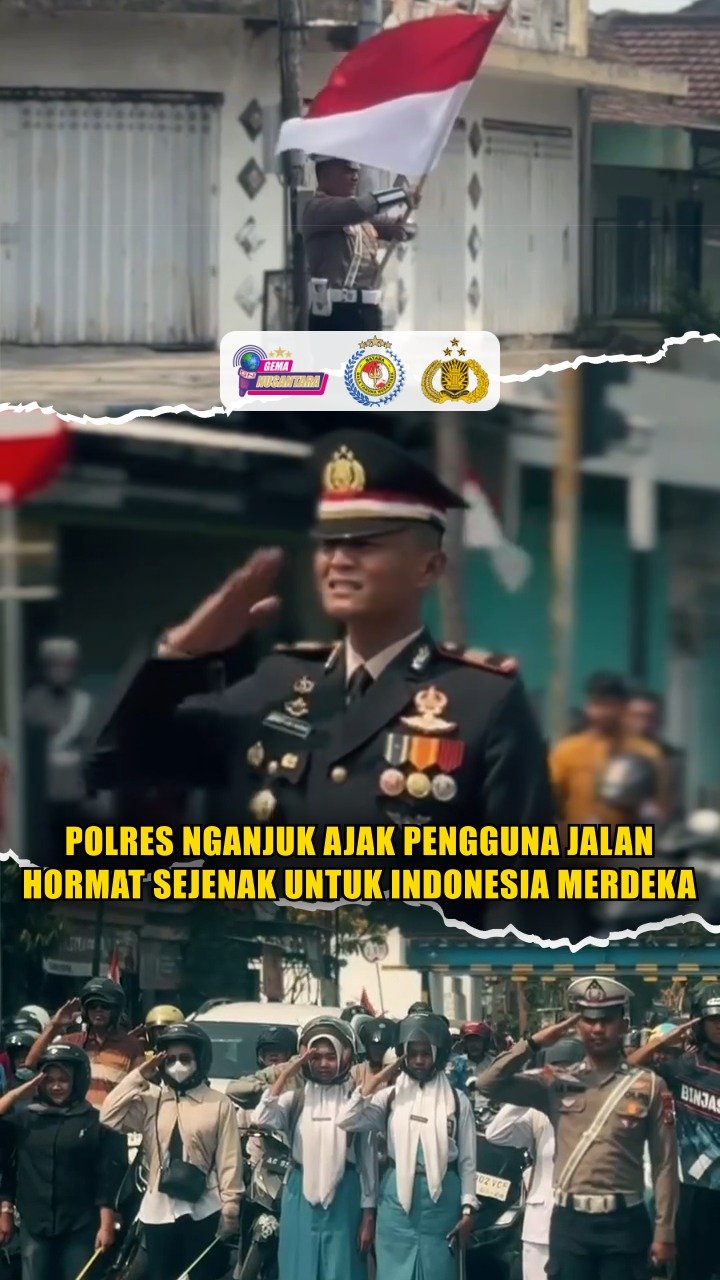 Polres Nganjuk Ajak Pengguna Jalan Hormat Sejenak untuk Indonesia Merdeka